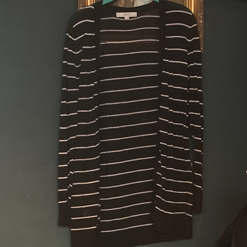 Calvin Klein Black and White Striped Cardigan